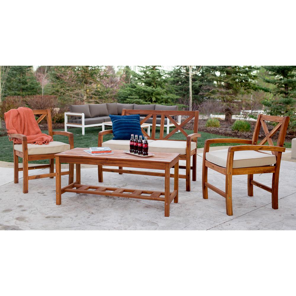 4-Piece X-Back Acacia Patio Conversation Set with Cushions. Picture 4
