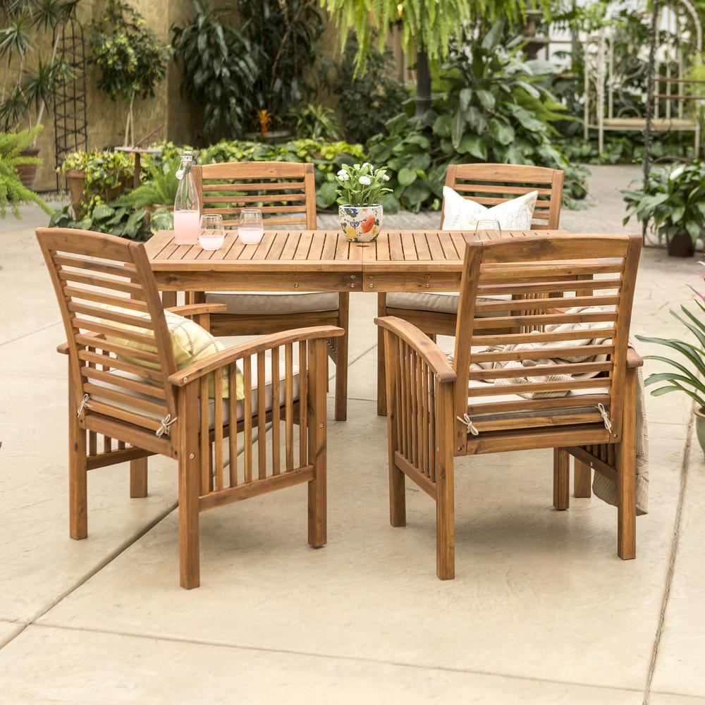 Acacia Wood Classic Patio 5-Piece Dining Set - Brown. Picture 2
