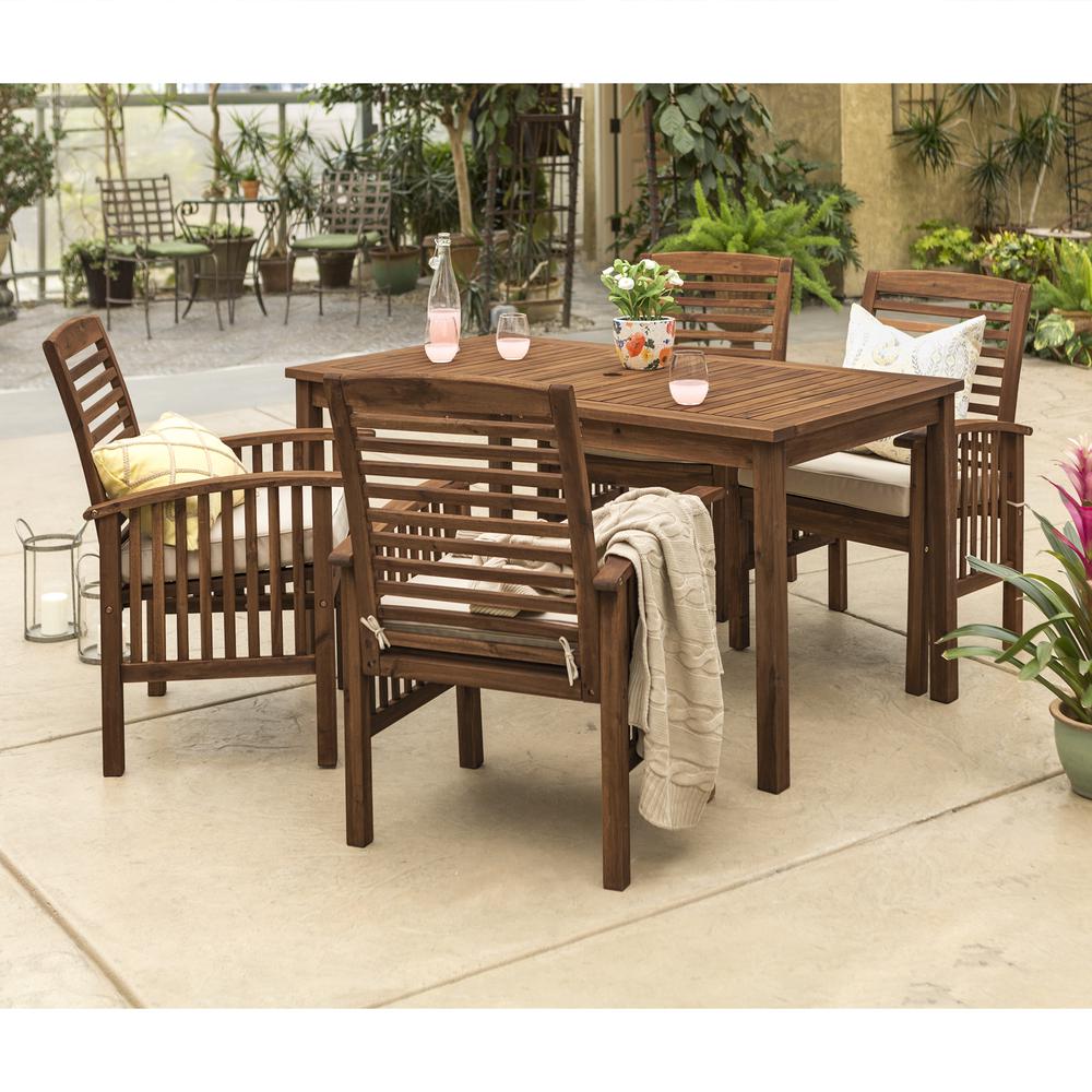 Acacia Wood Classic Patio 5-Piece Dining Set - Dark Brown. Picture 2