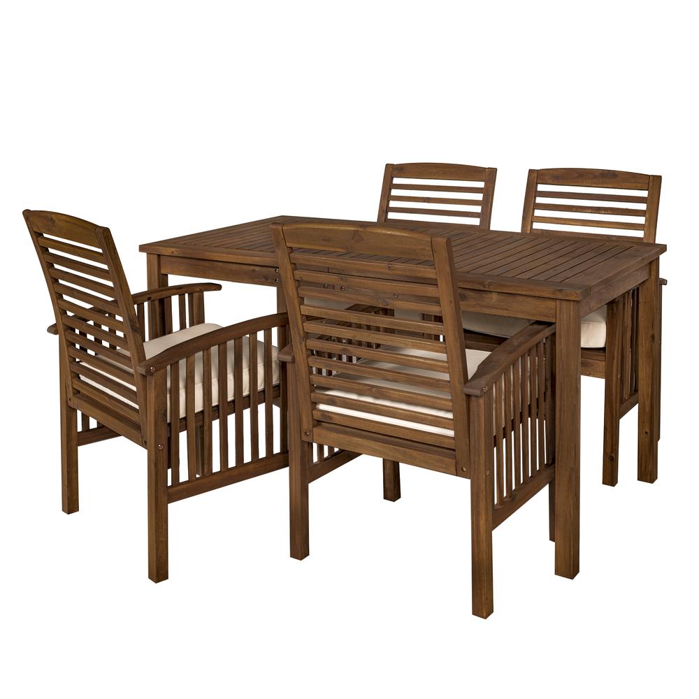Acacia Wood Classic Patio 5-Piece Dining Set - Dark Brown. Picture 1