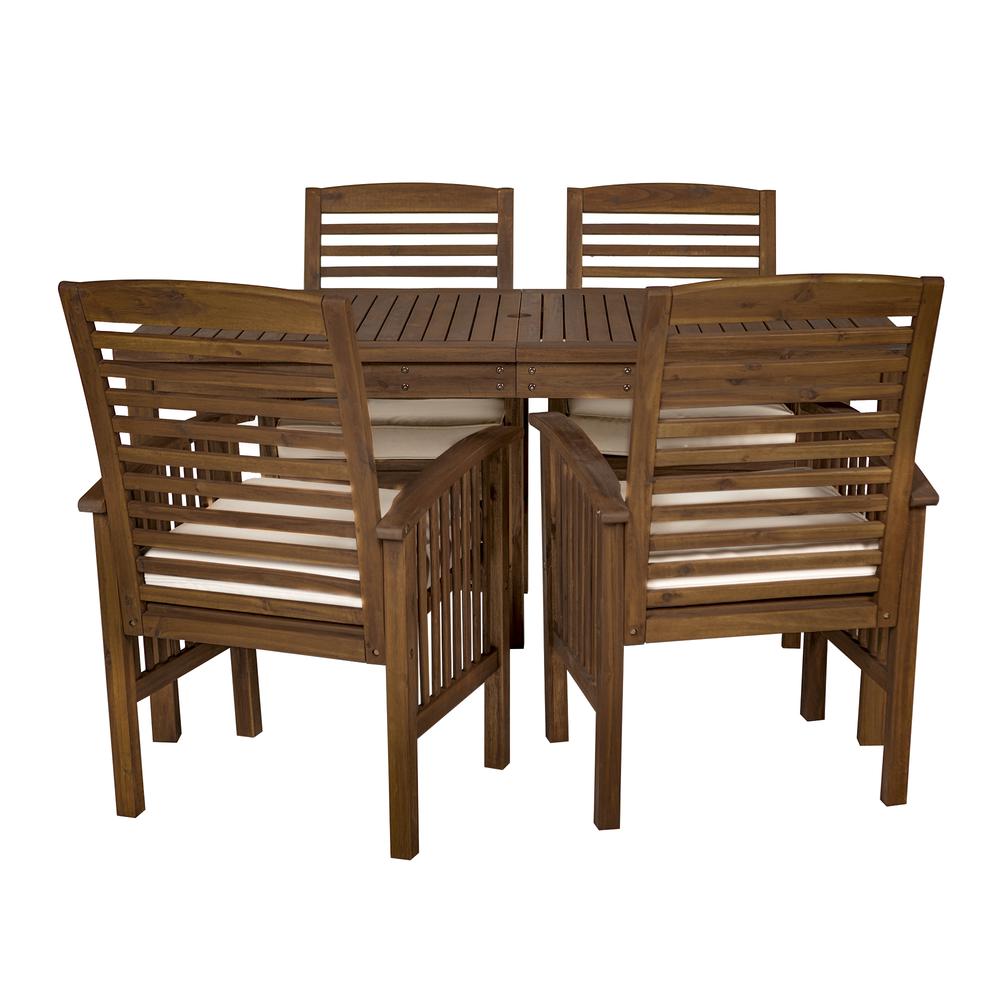 Acacia Wood Classic Patio 5-Piece Dining Set - Dark Brown. Picture 3