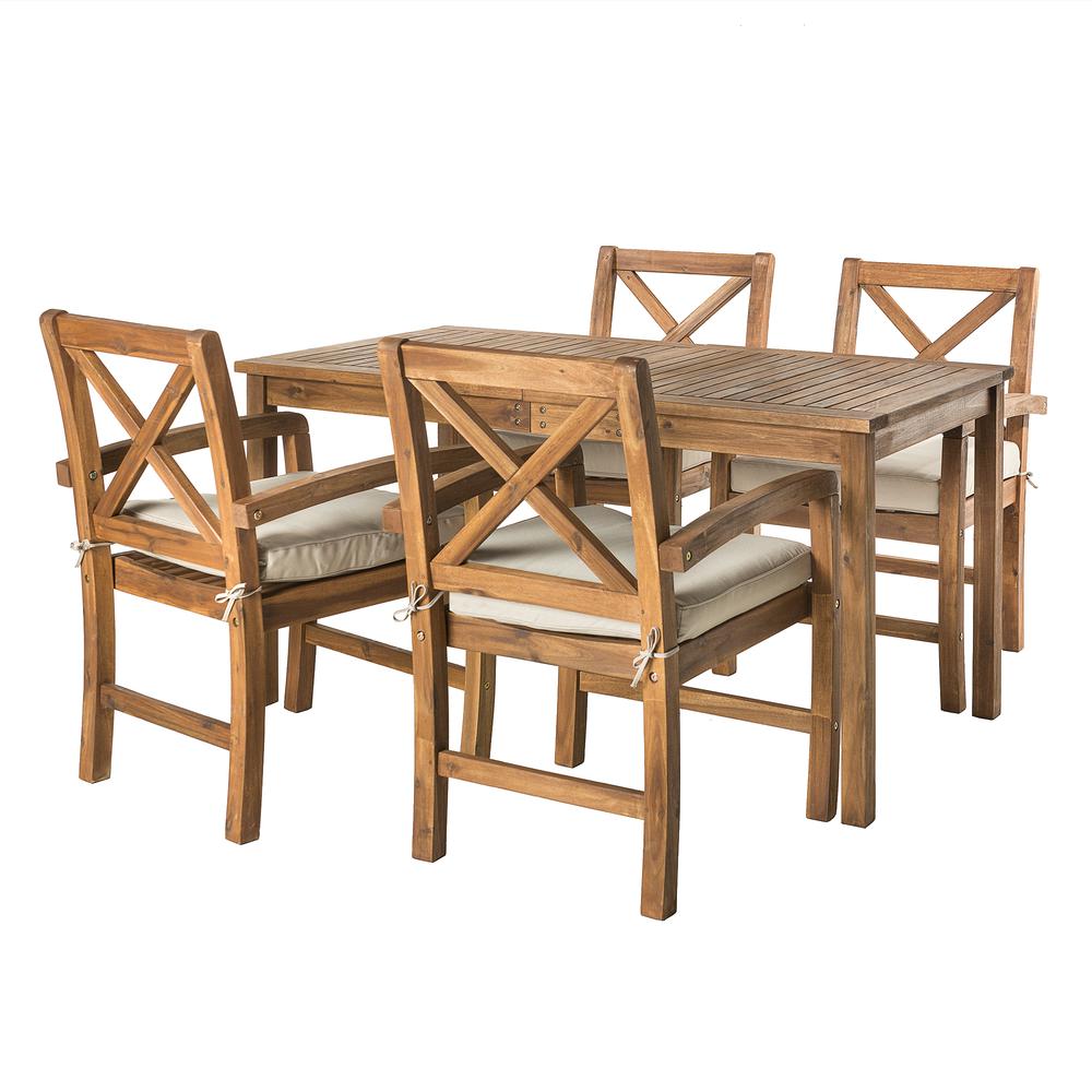 Acacia Wood X-Back Classic Patio 5-Piece Dining Set. Picture 3