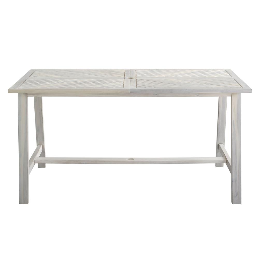 60" Acacia Wood Chevron Dining Table - White Wash. Picture 1