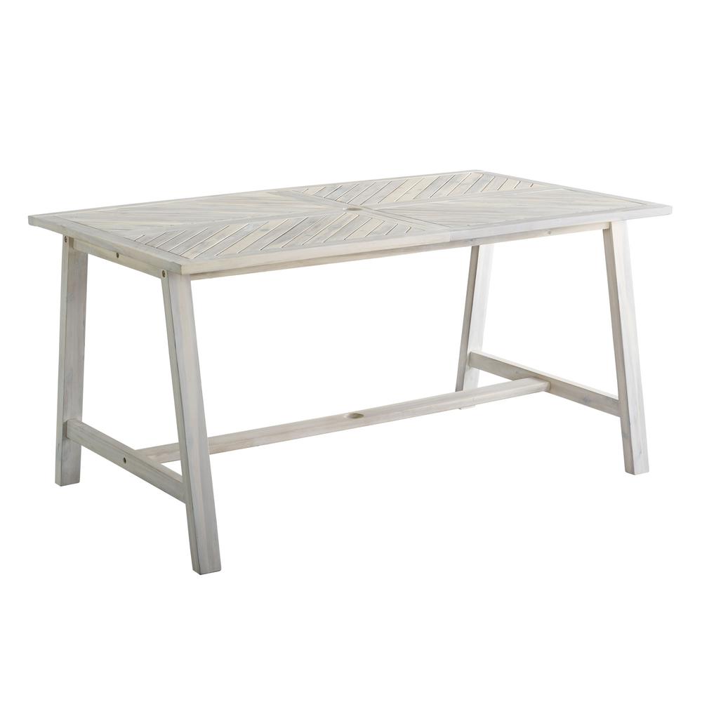 60" Acacia Wood Chevron Dining Table - White Wash. Picture 2