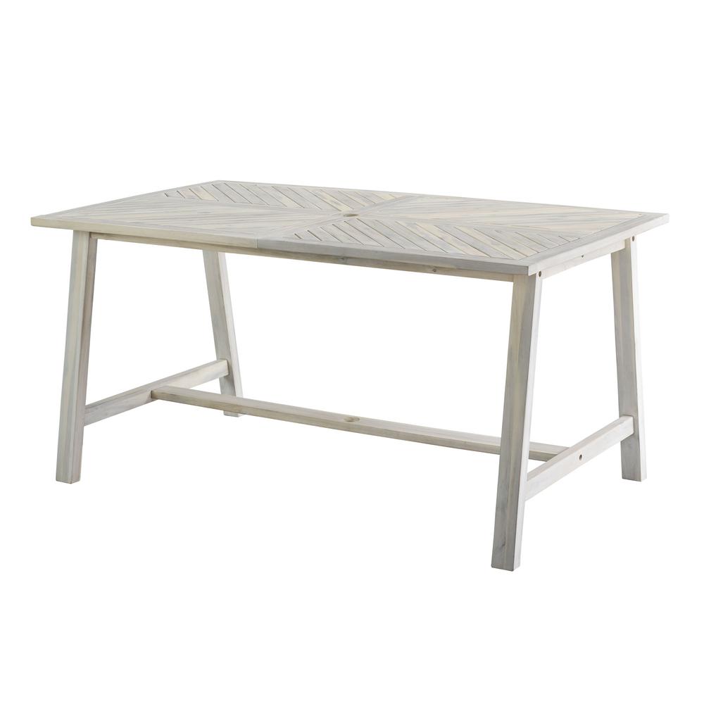 60" Acacia Wood Chevron Dining Table - White Wash. Picture 3