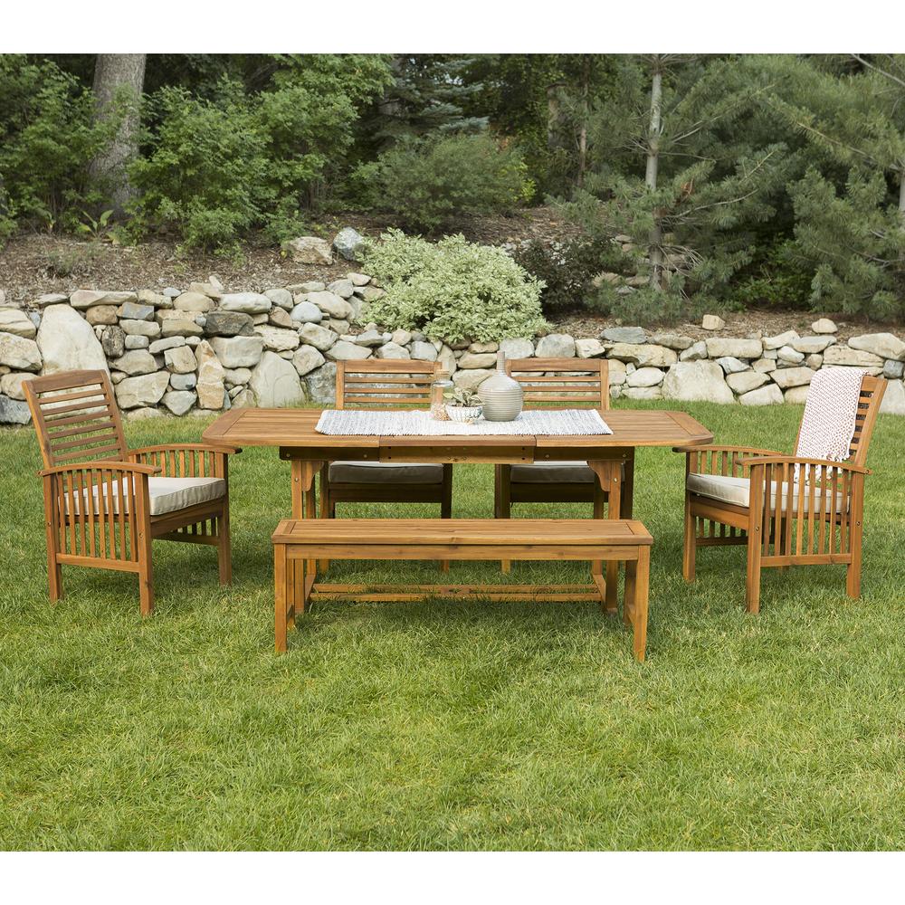 6-Piece Brown Acacia Patio Dining Set with Cushions. Picture 3