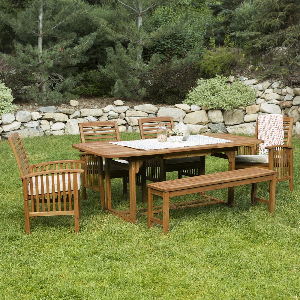 6-Piece Brown Acacia Patio Dining Set with Cushions. Picture 2