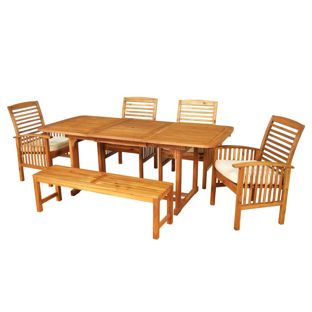 6-Piece Brown Acacia Patio Dining Set with Cushions. Picture 1