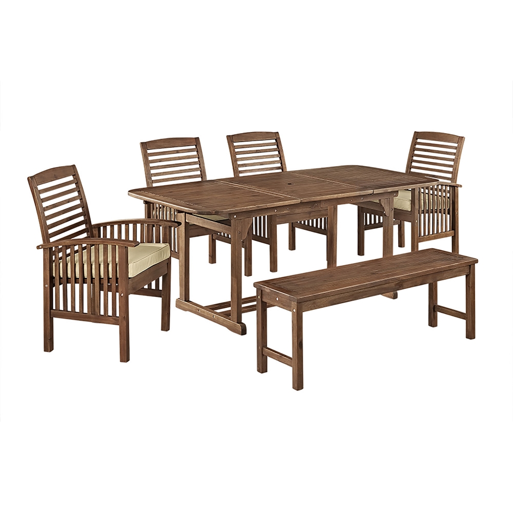 6-Piece Dark Brown Acacia Patio Dining Set with Cushions. Picture 1