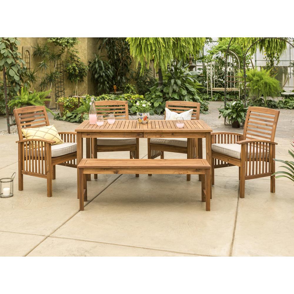Acacia Wood Classic Patio 6-Piece Dining Set - Brown. Picture 2