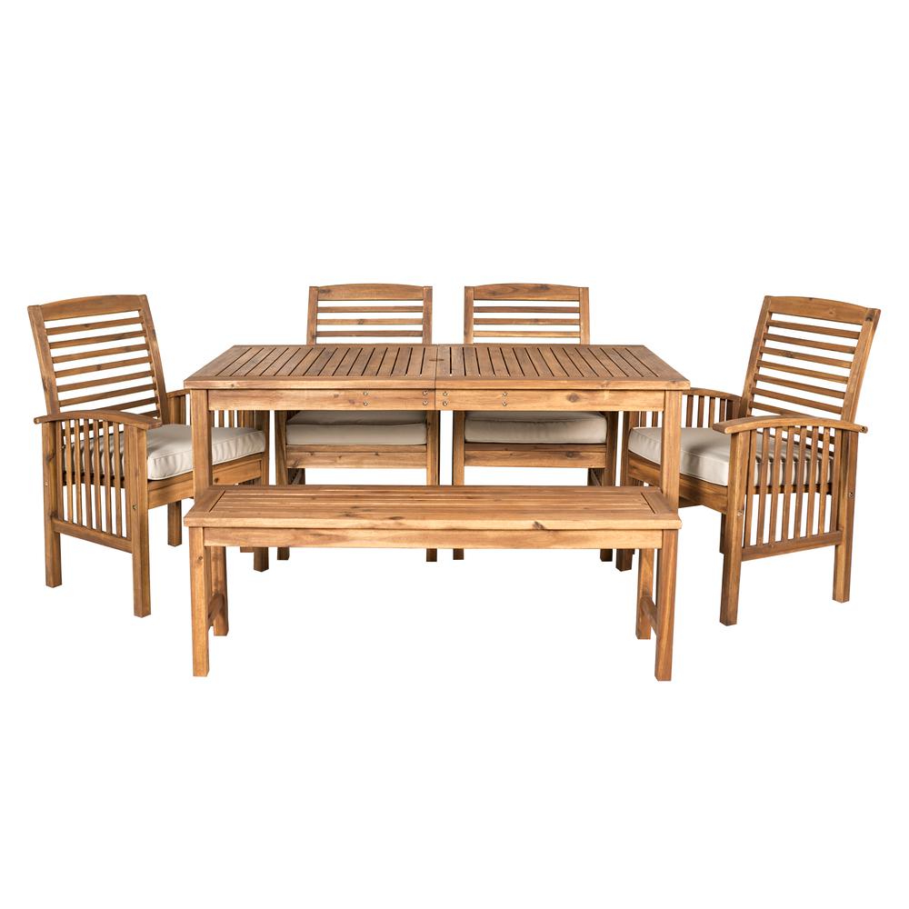 Acacia Wood Classic Patio 6-Piece Dining Set - Brown. Picture 3