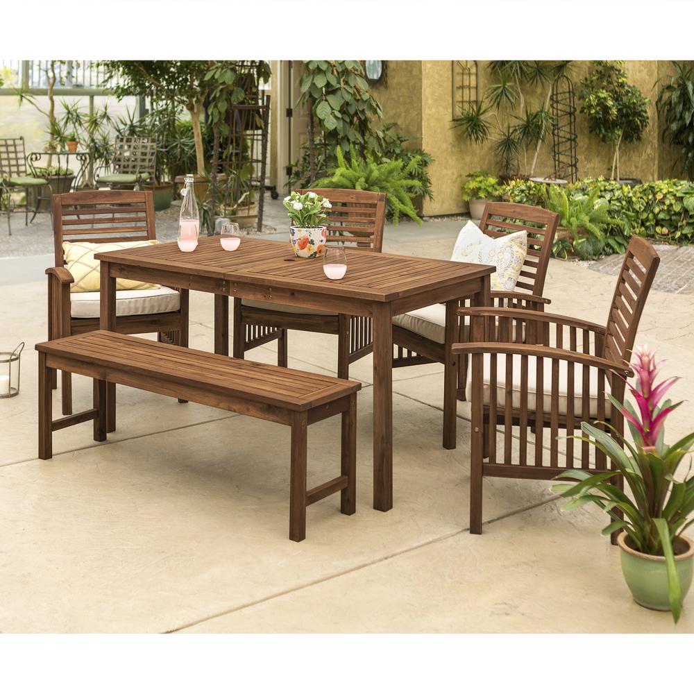 Acacia Wood Classic Patio 6-Piece Dining Set - Dark Brown. Picture 2