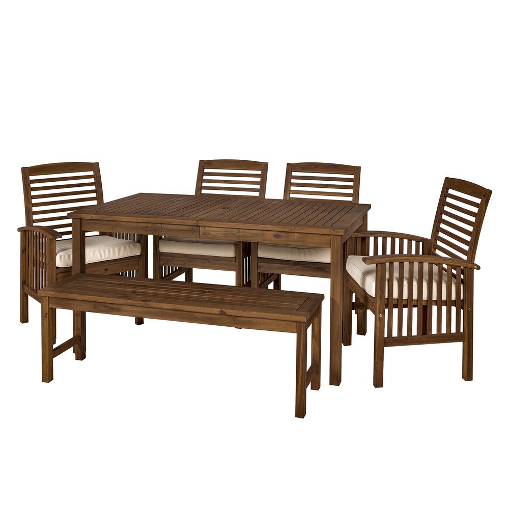 Acacia Wood Classic Patio 6-Piece Dining Set - Dark Brown. Picture 1