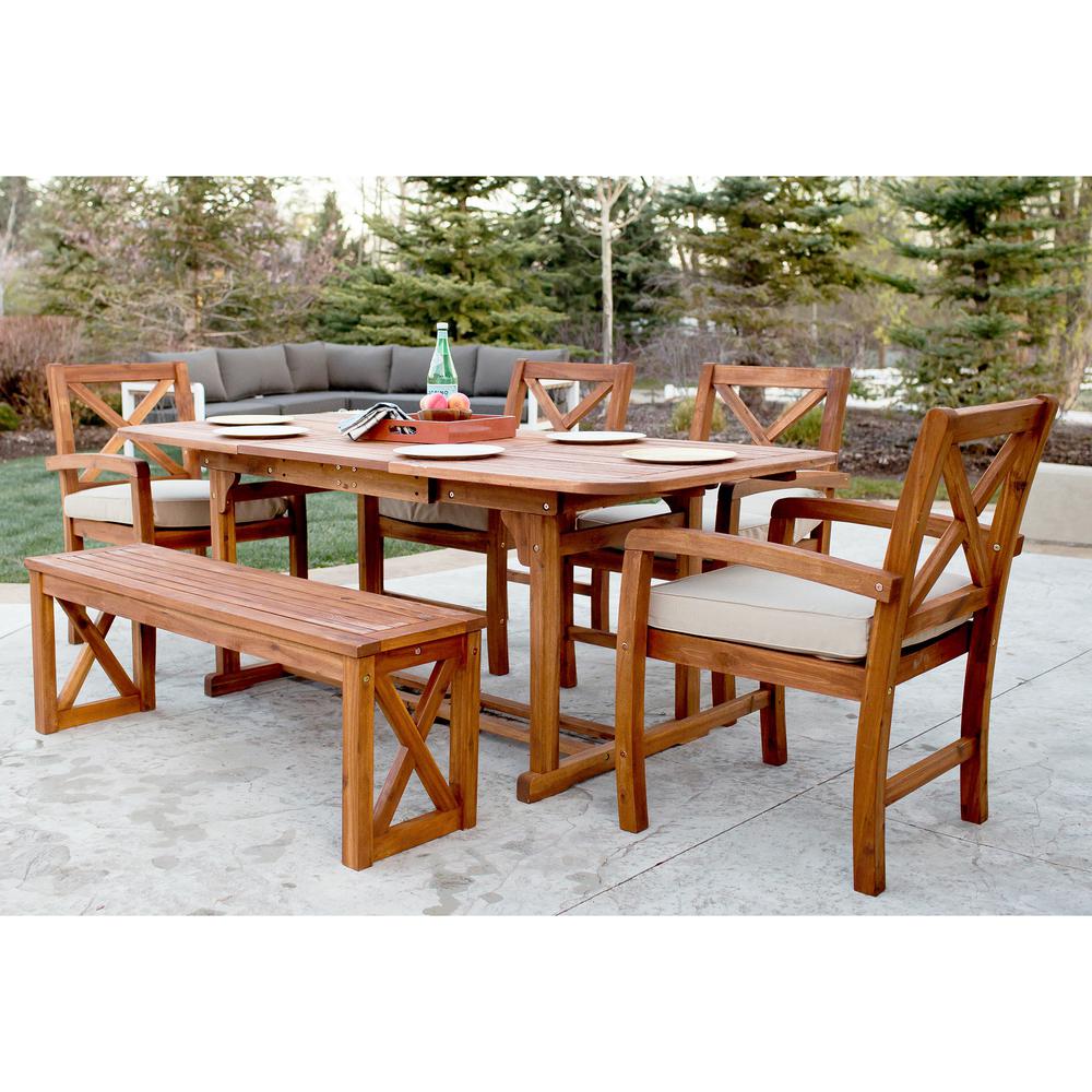 6-Piece X-Back Acacia Patio Dining Set with Cushions. Picture 5