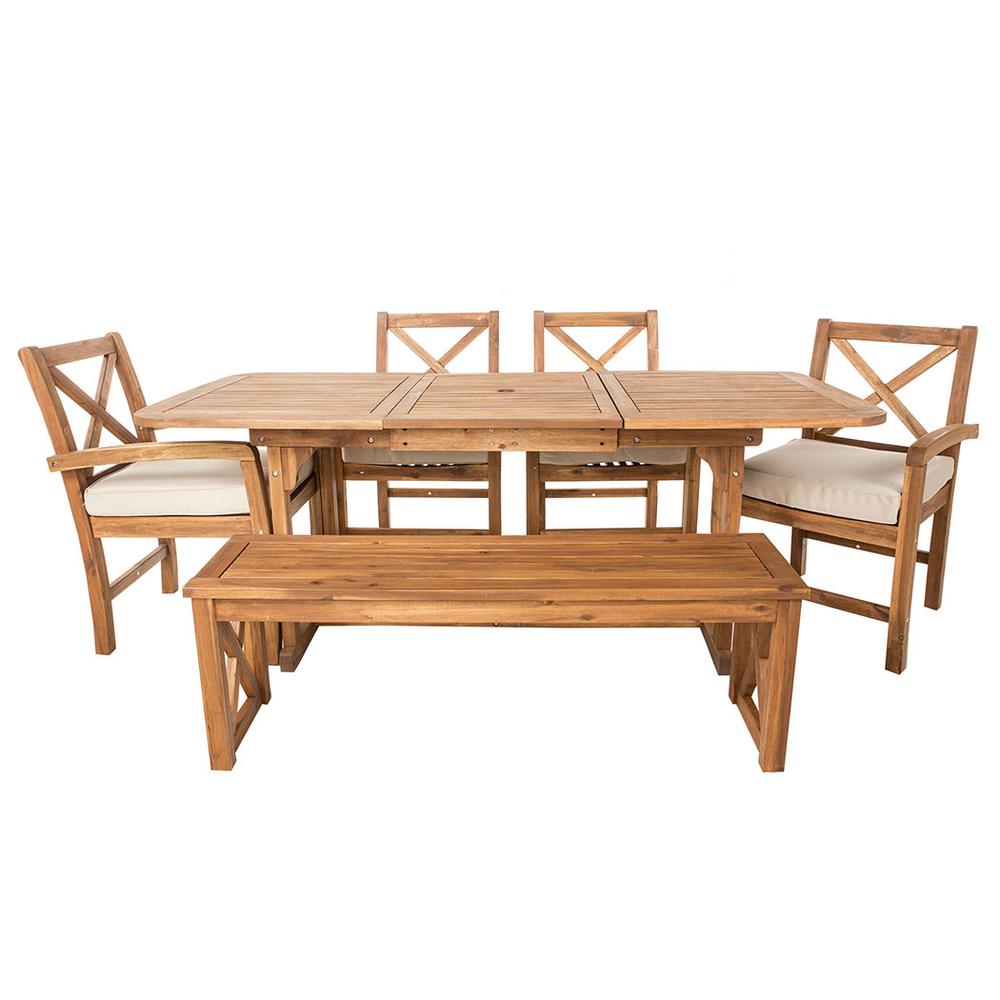 6-Piece X-Back Acacia Patio Dining Set with Cushions. Picture 1