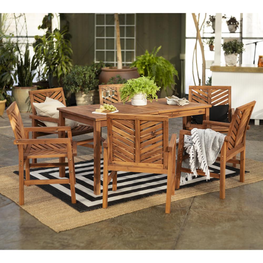 7-Piece Chevron Outdoor Patio Dining Set - Brown. Picture 2