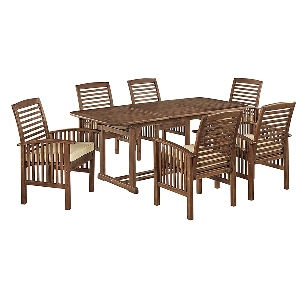 7-Piece Dark Brown Patio Dining Set with Cushions. Picture 1