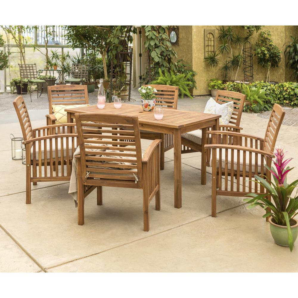 Acacia Wood Classic Patio 7-Piece Dining Set - Brown. Picture 2