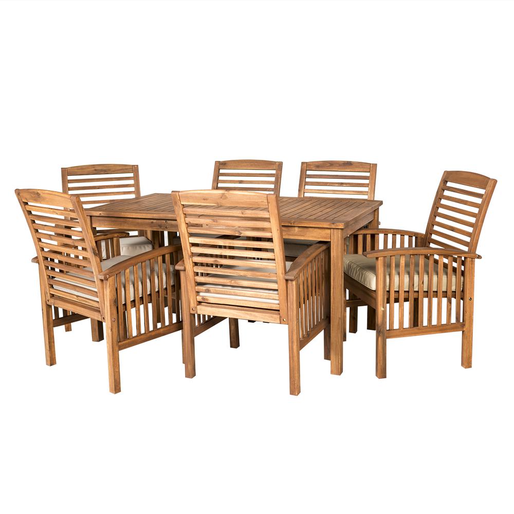 Acacia Wood Classic Patio 7-Piece Dining Set - Brown. Picture 1