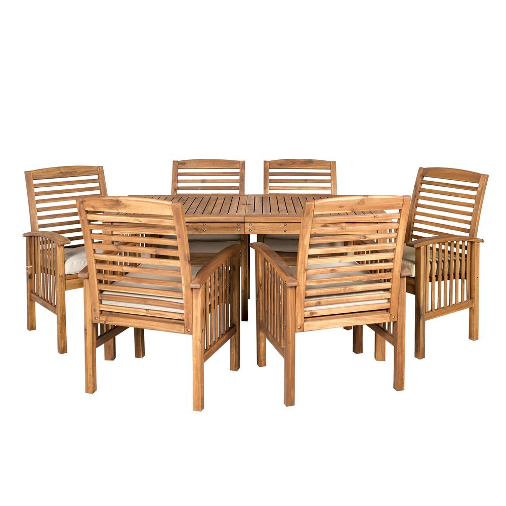 Acacia Wood Classic Patio 7-Piece Dining Set - Brown. Picture 3