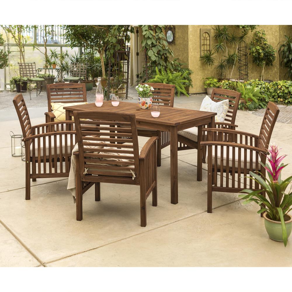 Acacia Wood Classic Patio 7-Piece Dining Set - Dark Brown. Picture 2