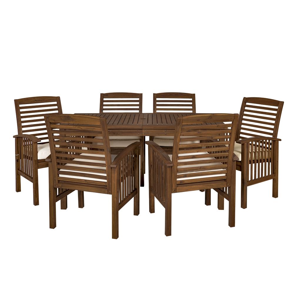Acacia Wood Classic Patio 7-Piece Dining Set - Dark Brown. Picture 3