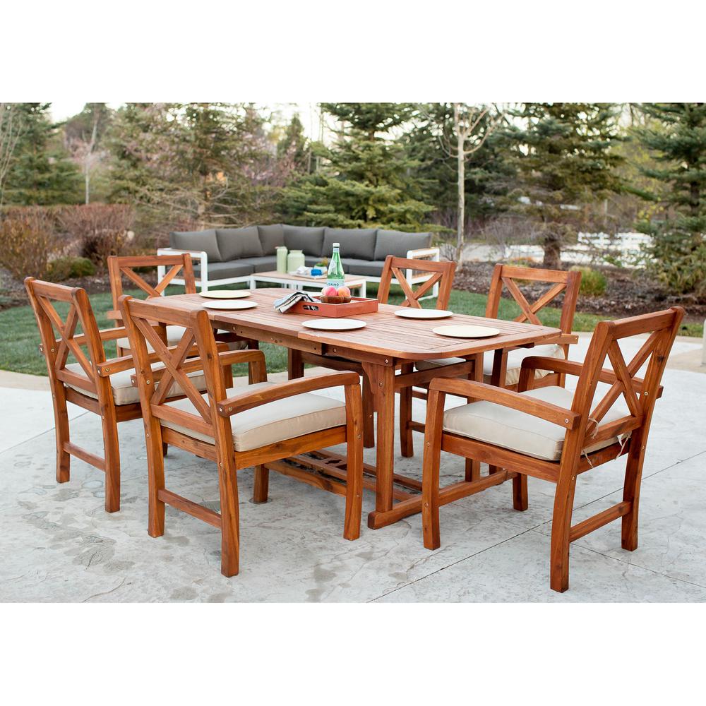 7-Piece X-Back Acacia Patio Dining Set with Cushions. Picture 2