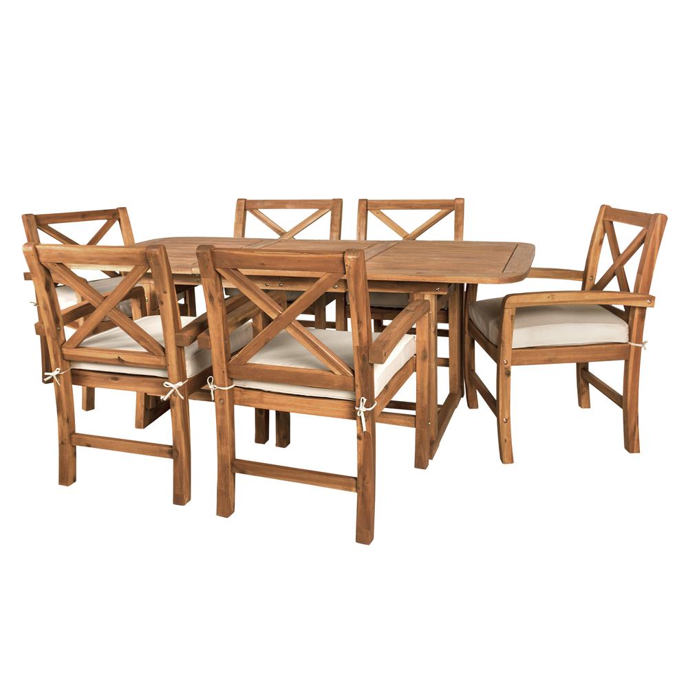 7-Piece X-Back Acacia Patio Dining Set with Cushions. Picture 1