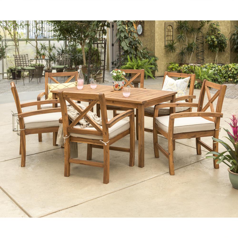 Acacia Wood X-Back Classic Patio 7-Piece Dining Set. Picture 2