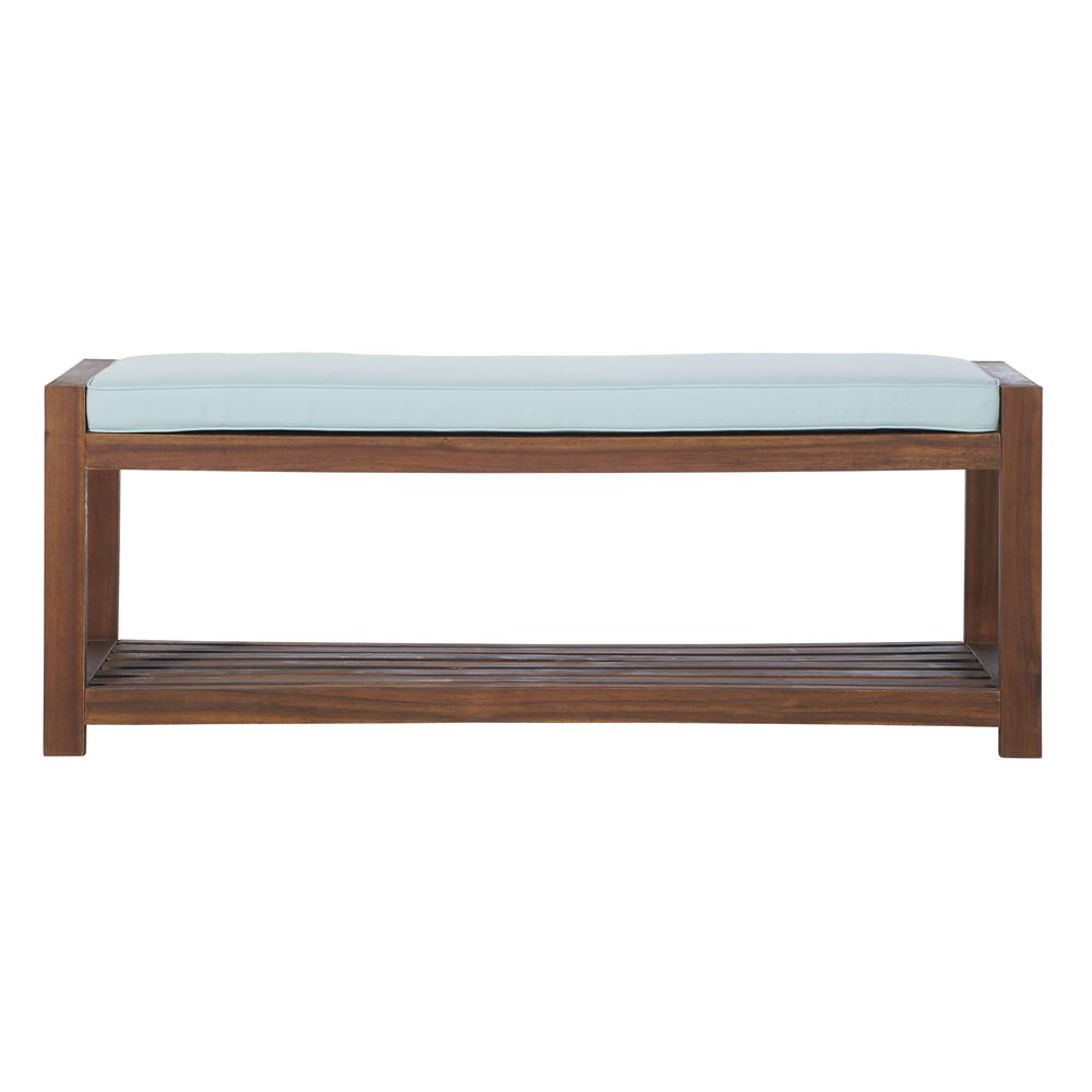 48" Acacia Wood Outdoor Bench - Dark Brown/Blue. Picture 3