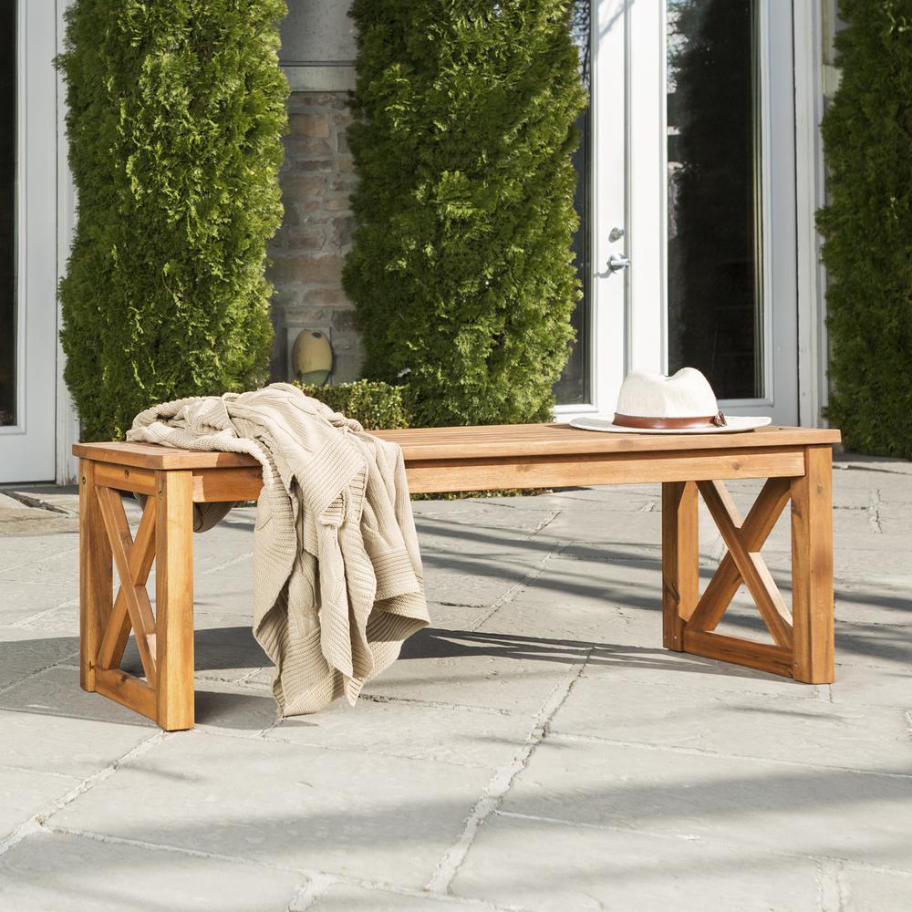 Acacia Wood X-Frame Patio Bench - Brown. Picture 2