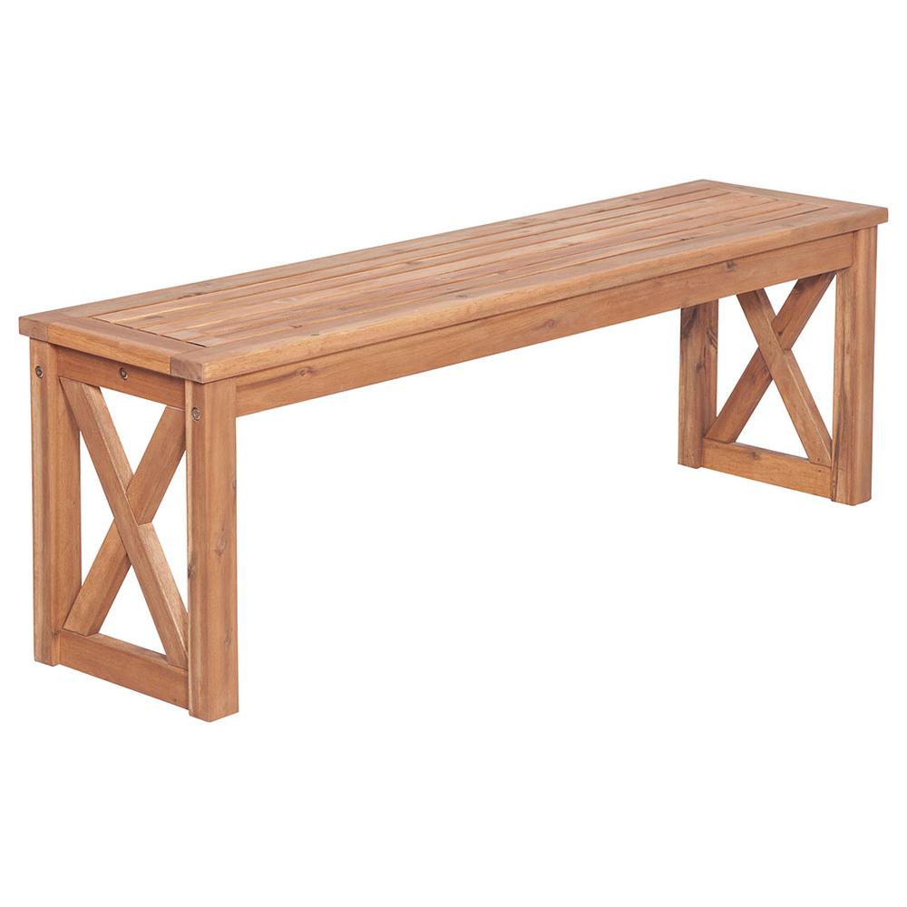 Acacia Wood X-Frame Patio Bench - Brown. Picture 1