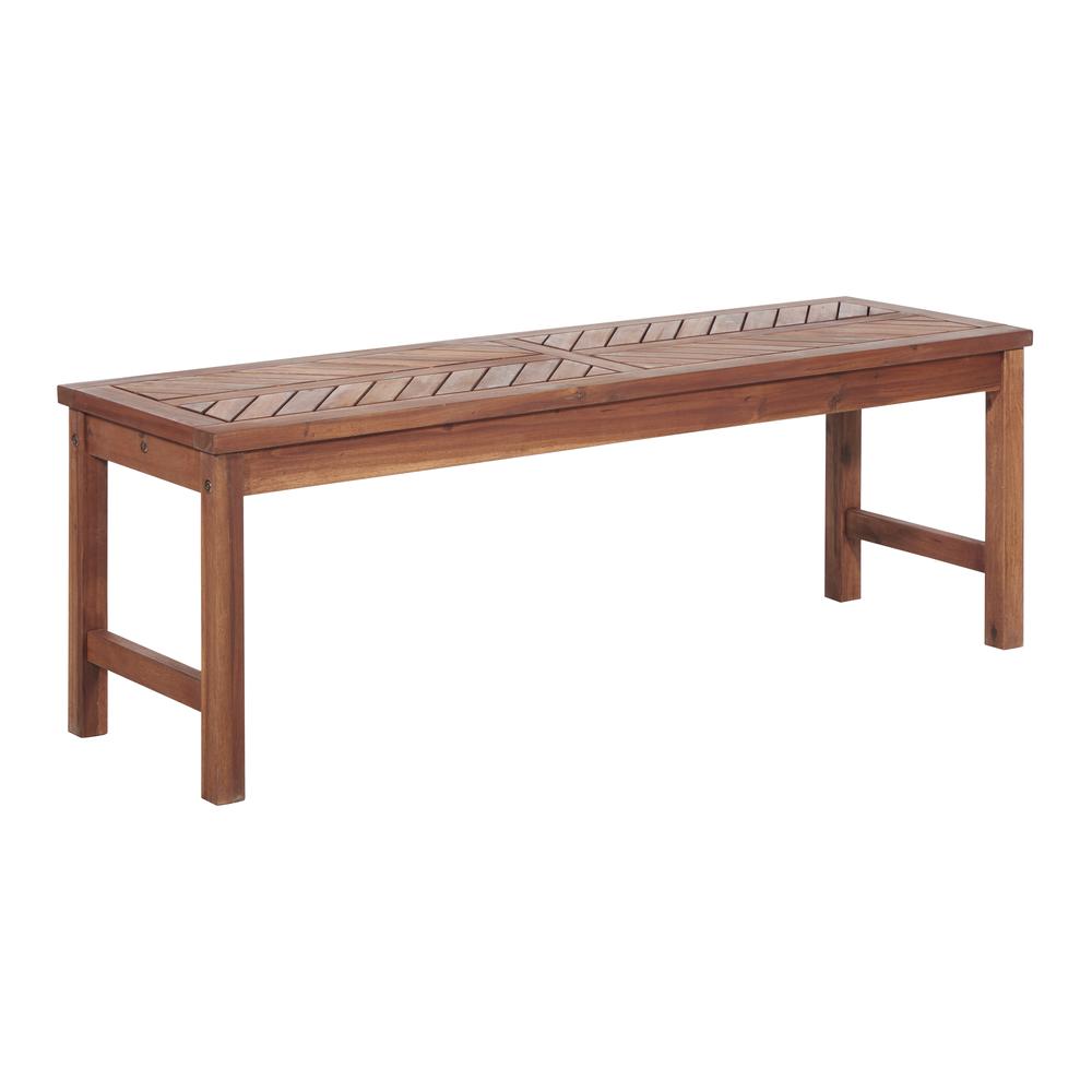 53" Acacia Outdoor Wood Chevron Dining Bench - Brown. Picture 1