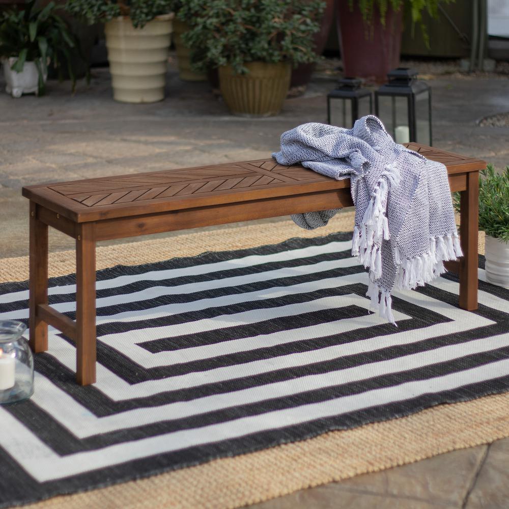 53" Acacia Outdoor Wood Chevron Dining Bench - Dark Brown. Picture 2