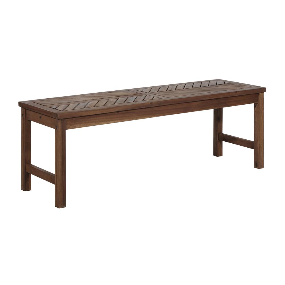53" Acacia Outdoor Wood Chevron Dining Bench - Dark Brown. Picture 1