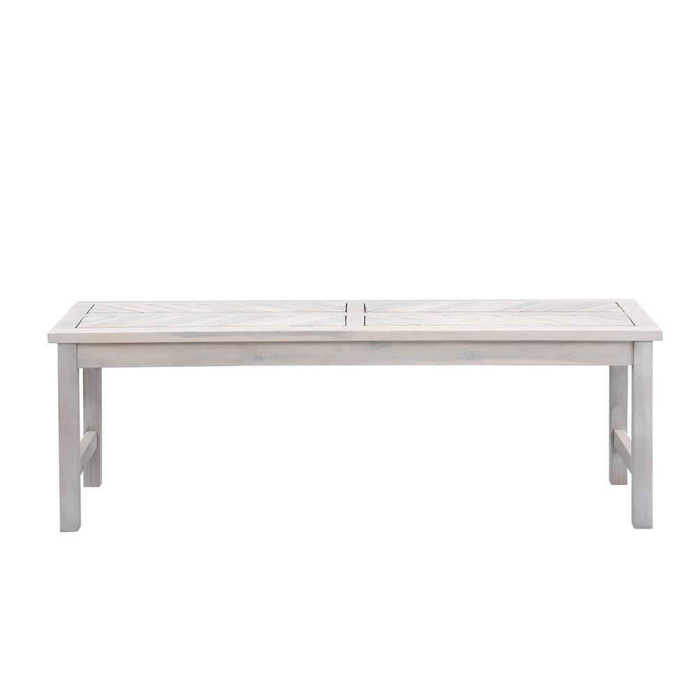 Vincent 53" Acacia Wood Chevron Dining Bench - White Wash. Picture 2