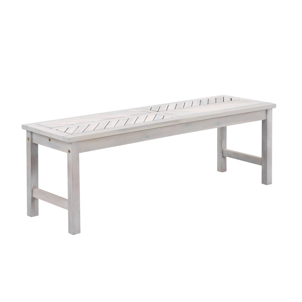 Vincent 53" Acacia Wood Chevron Dining Bench - White Wash. Picture 1