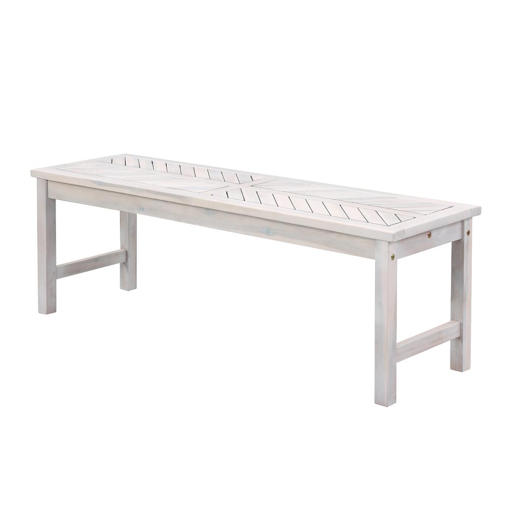 Vincent 53" Acacia Wood Chevron Dining Bench - White Wash. Picture 3