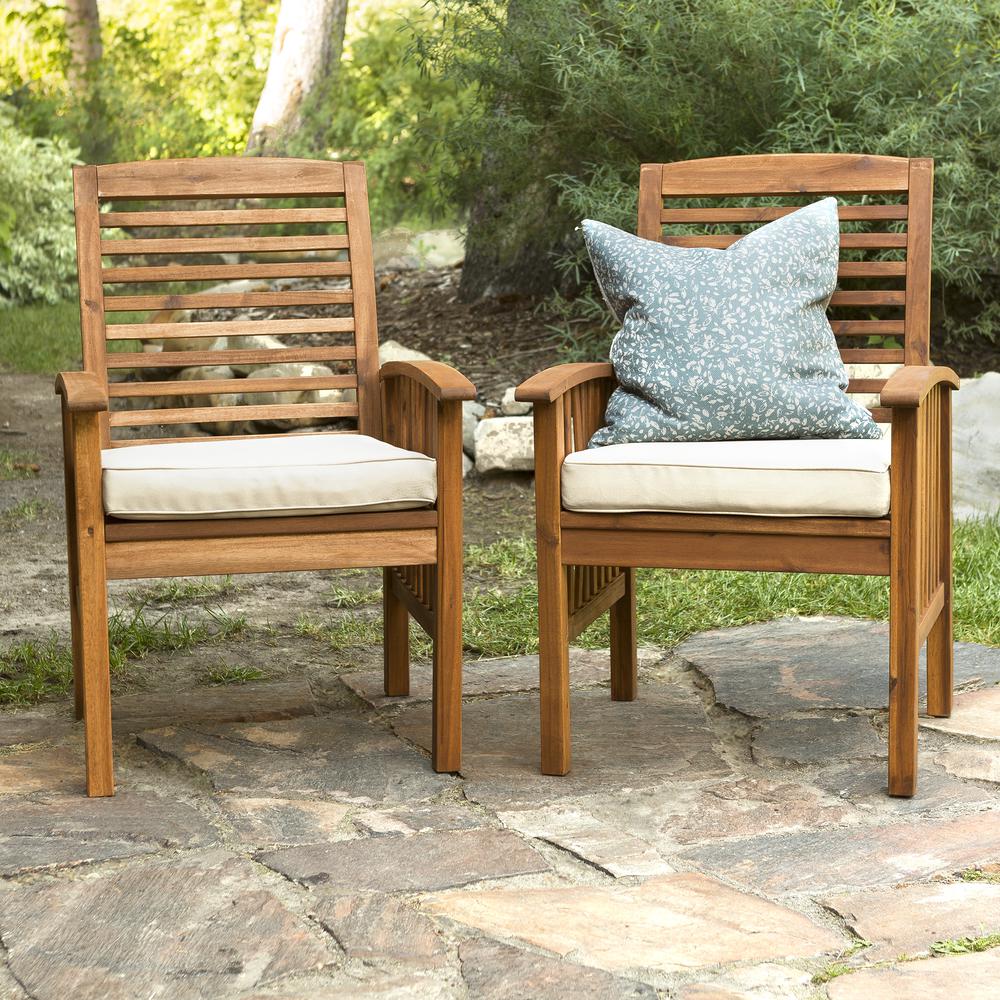 Brown Acacia Patio Chairs with Cushions (Set of 2). Picture 2