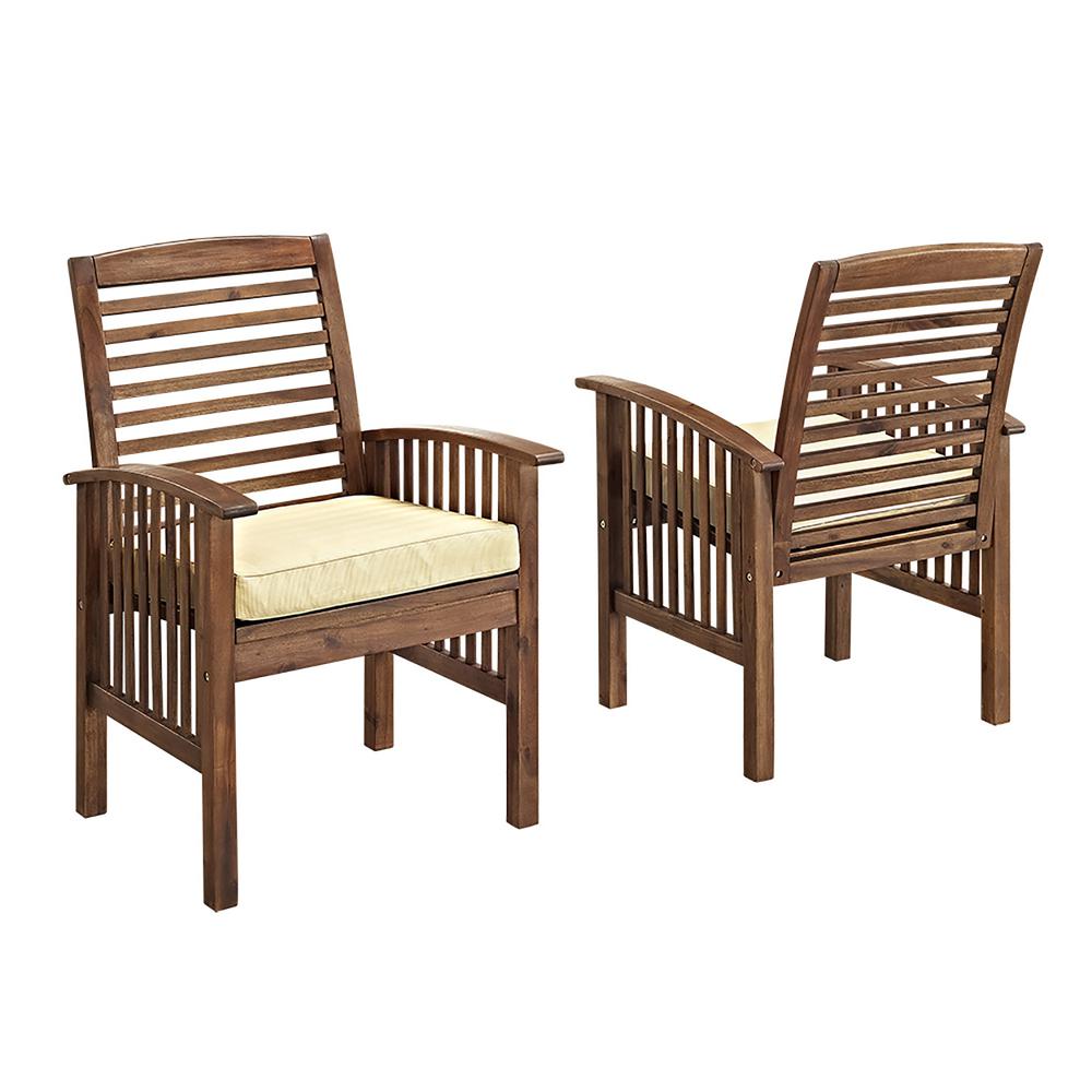 Dark Brown Acacia Patio Chairs with Cushions (Set of 2). Picture 1