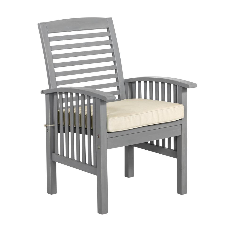 Acacia Wood Patio Chairs with Cushions, Set of 2 - Grey Wash. Picture 1