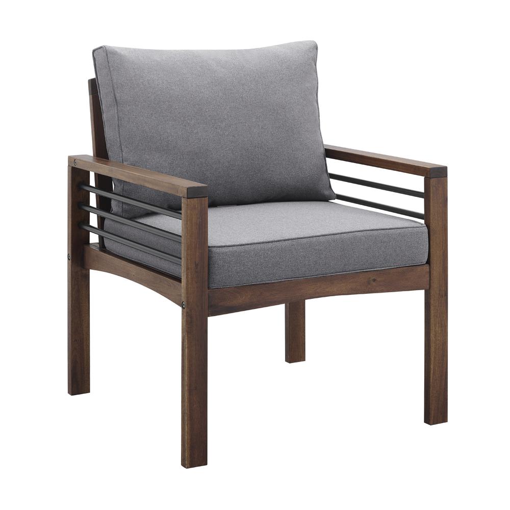 Pearson Modern Wood and Metal Outdoor Club Chair, Set of 2 - Grey/Dark Brown. Picture 2