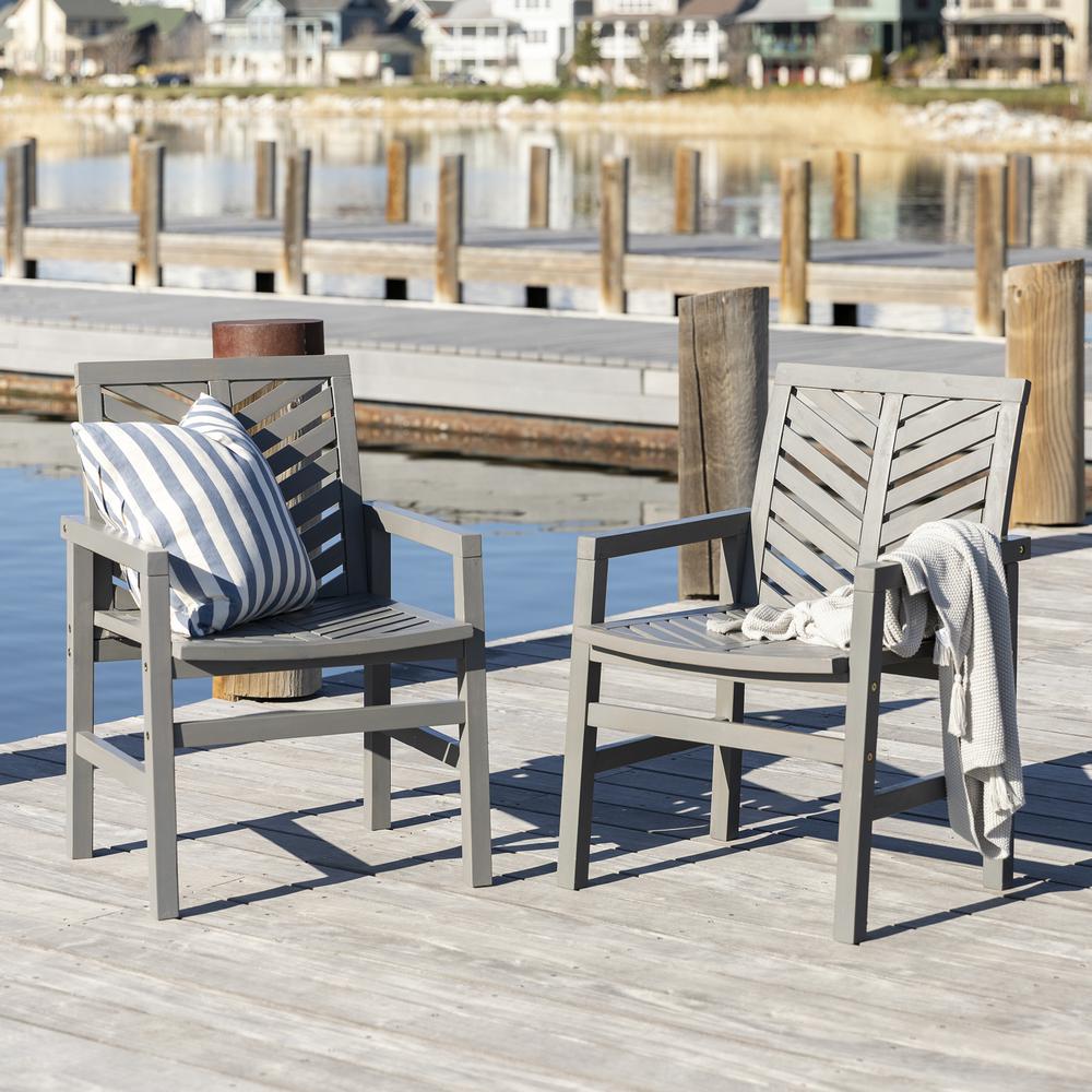 Outdoor Chevron Chair, set of 2 - Grey Wash. Picture 2