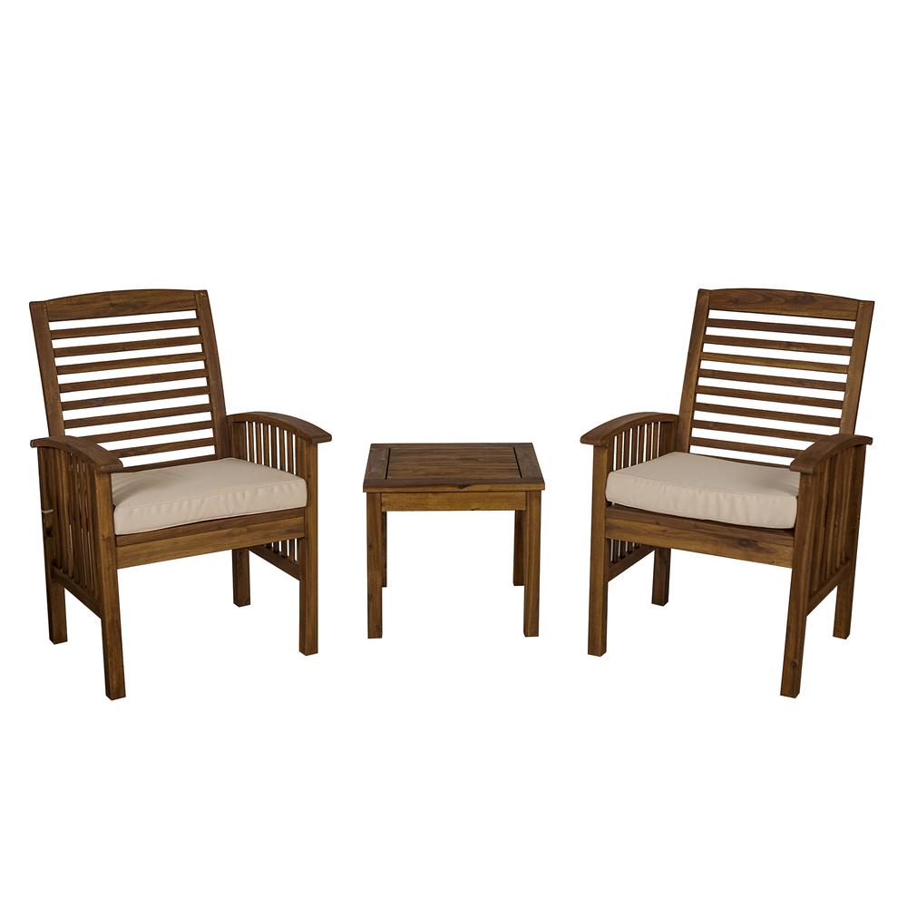 Acacia Wood 3 Piece Chat Group - Dark Brown. Picture 1