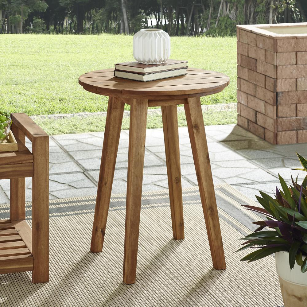 20" Acacia Wood Outdoor Round Side Table - Brown. Picture 2