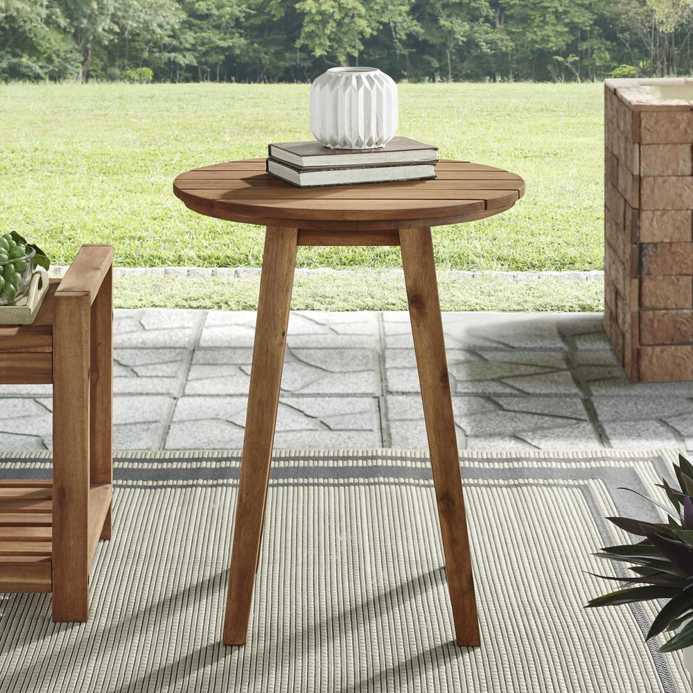 20" Acacia Wood Outdoor Round Side Table - Brown. Picture 3