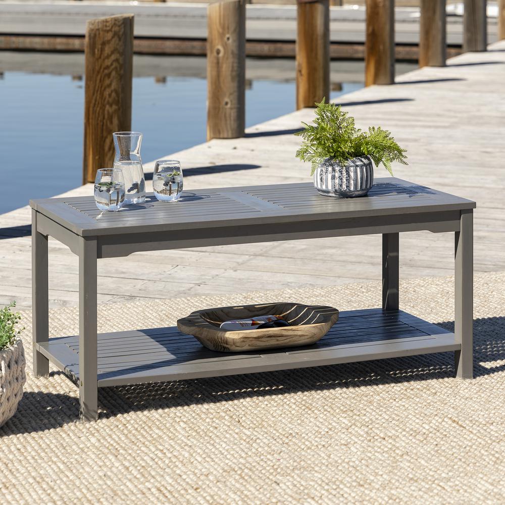 Acacia Wood Patio Coffee Table - Grey Wash. Picture 2