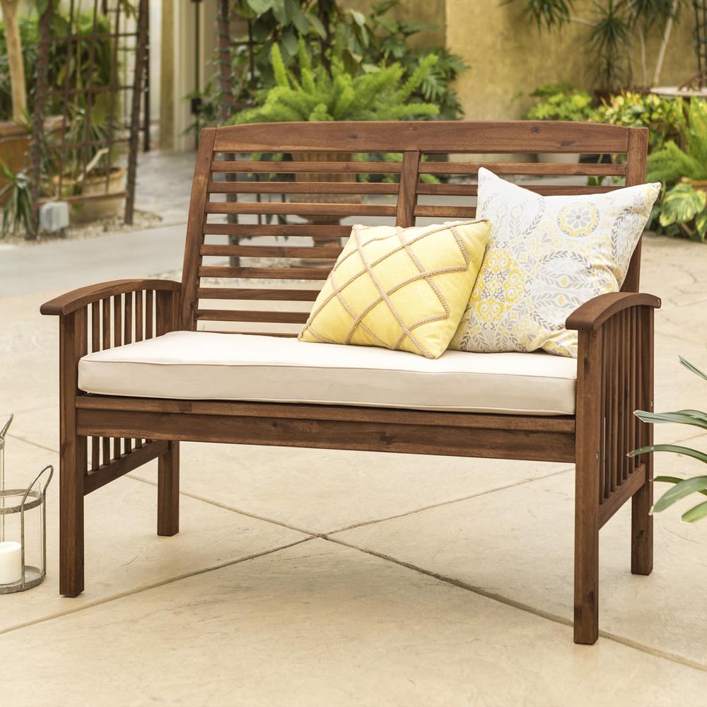 Acacia Wood Patio Loveseat Bench - Dark Brown. Picture 2