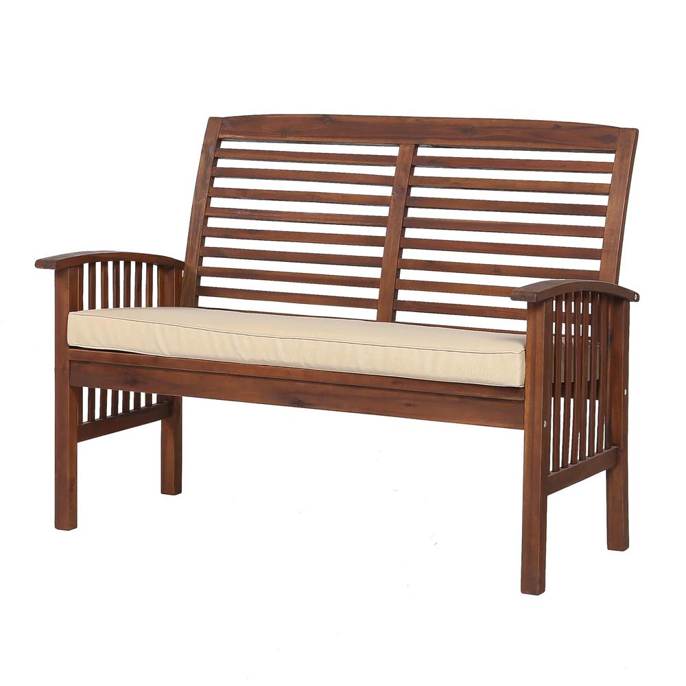 Acacia Wood Patio Loveseat Bench - Dark Brown. Picture 1