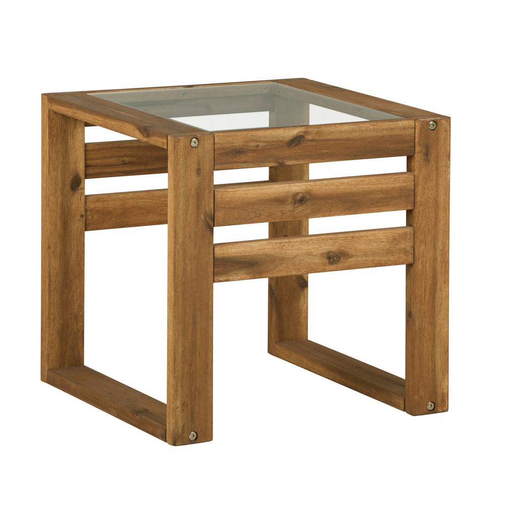 Hudson Collection Wood End Table with Tempered Glass Top - Brown. Picture 1